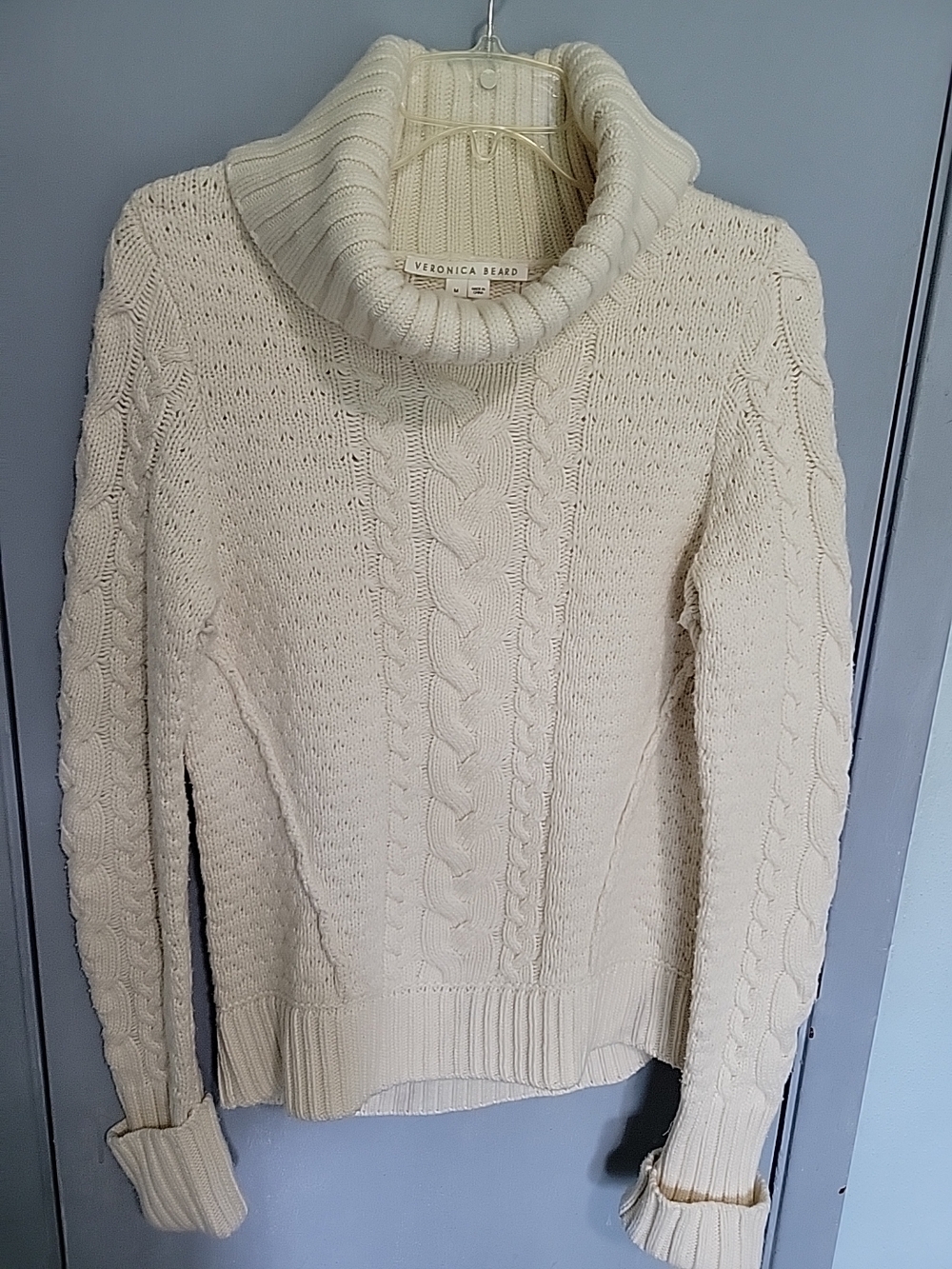 Veronica Beard Women's Cream Cable-Knit Turtleneck Sweater Sz Medium